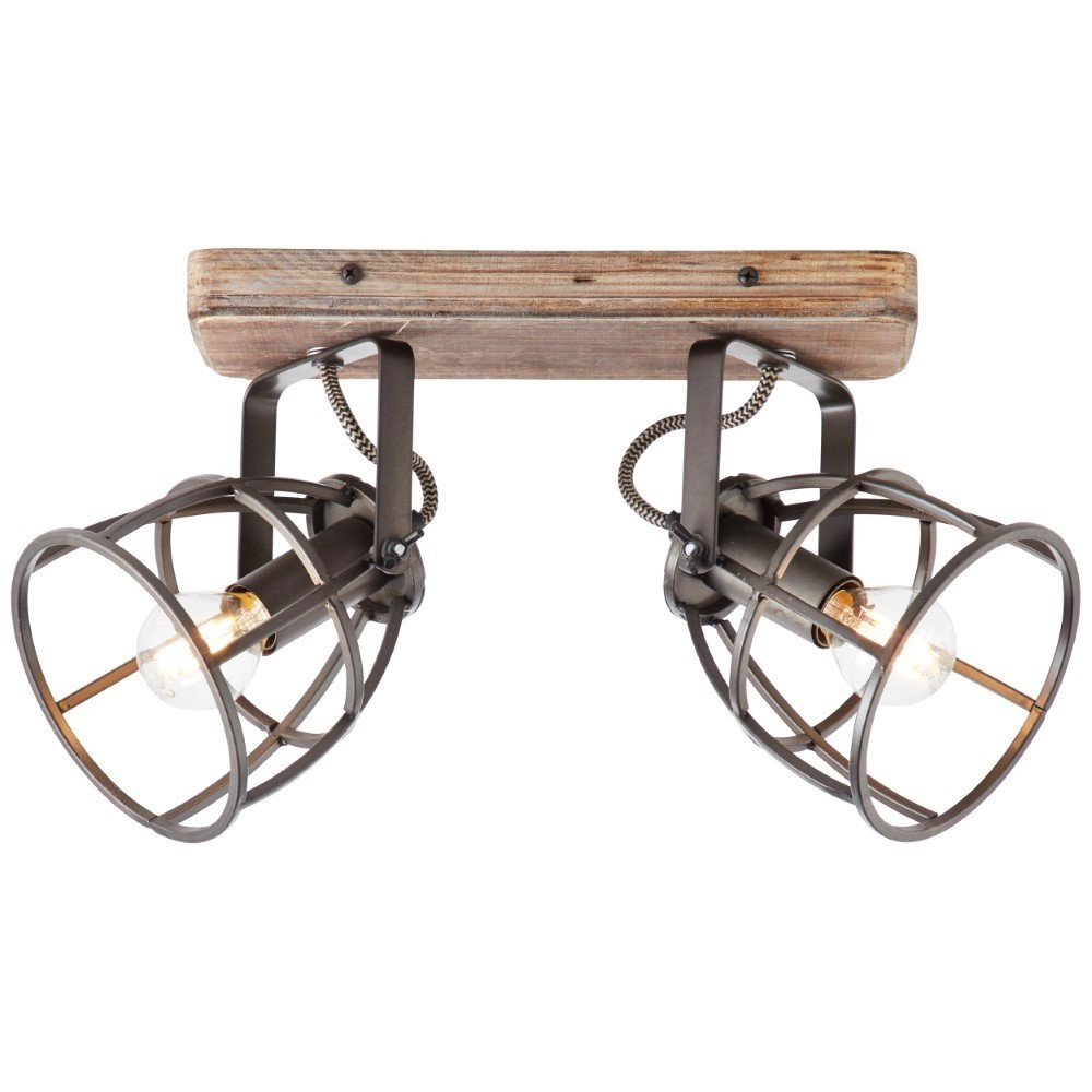 Plafondlamp Matrix Beam 2-lichts koperbrons met hout Brilliant 4004353372469