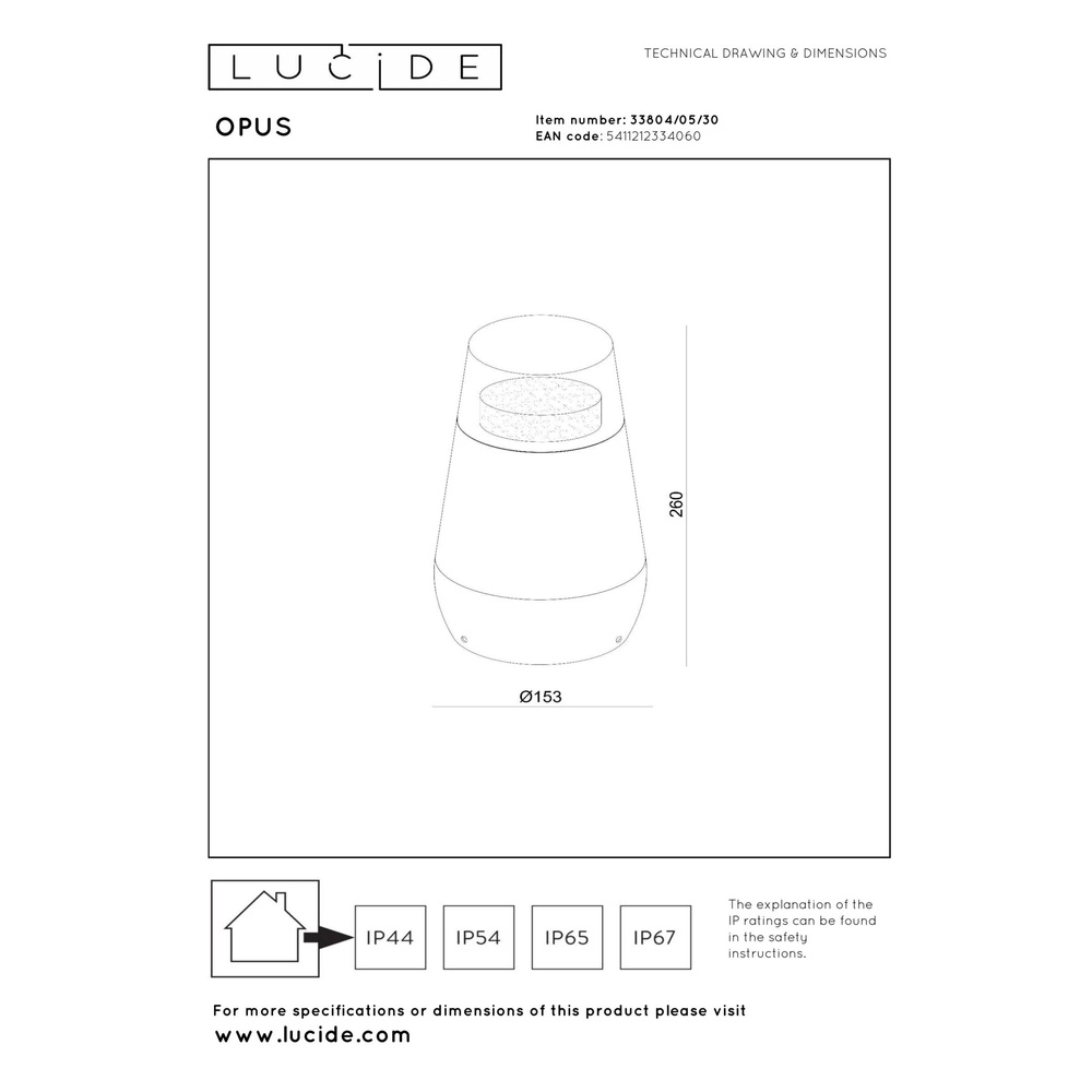 Design sokkellamp Opus IP54 zwart Lucide 5411212334060