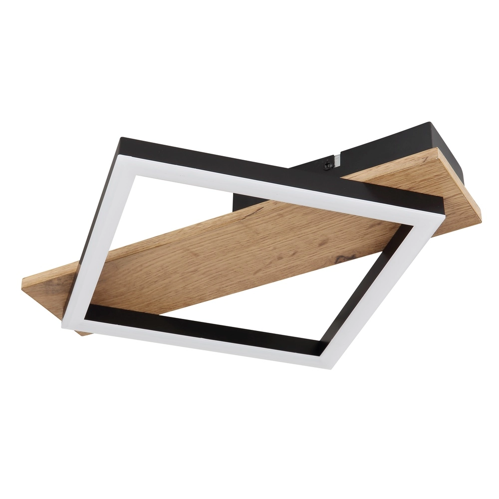 Plafondlamp Beatrix 33cm vierkantje zwart met hout Globo 9007371454389