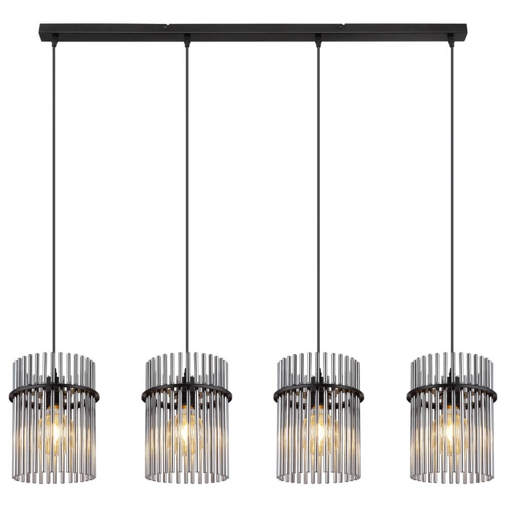 Zwarte hanglamp Gorley met smoke glas 4-lichts Globo 9007371448180