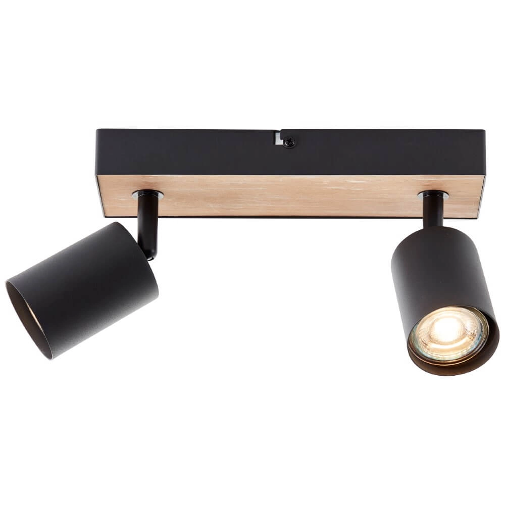 2-lichts lamp Jello Wood zwart met hout Brilliant 4004353428388
