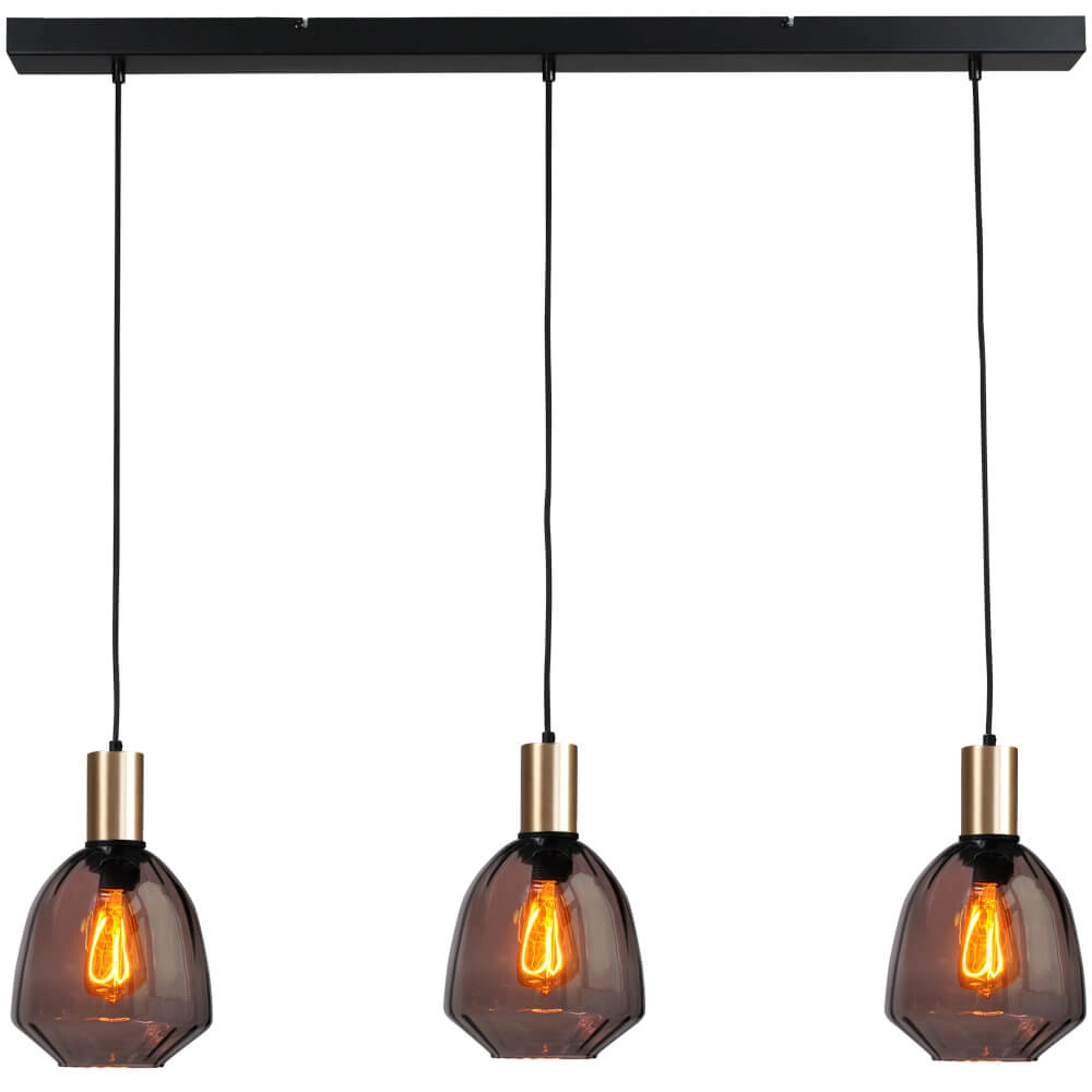 3-lichts hanglamp - goud - Porto met Nicolette red glazen