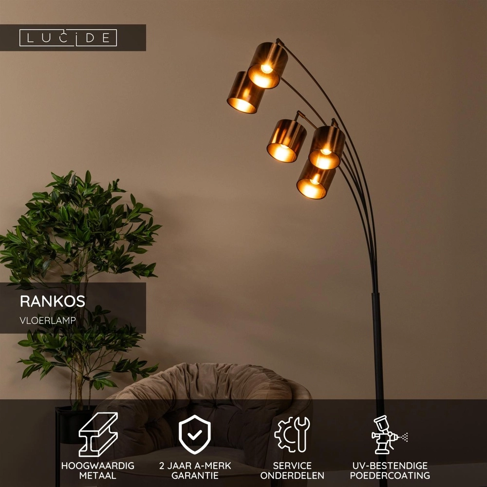 5-lichts vloerlamp Rankos zwart Lucide 5411212051707
