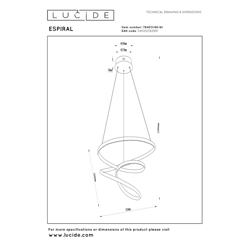 Moderne hanglamp Espiral zand bruin 40W Lucide 5411212782991