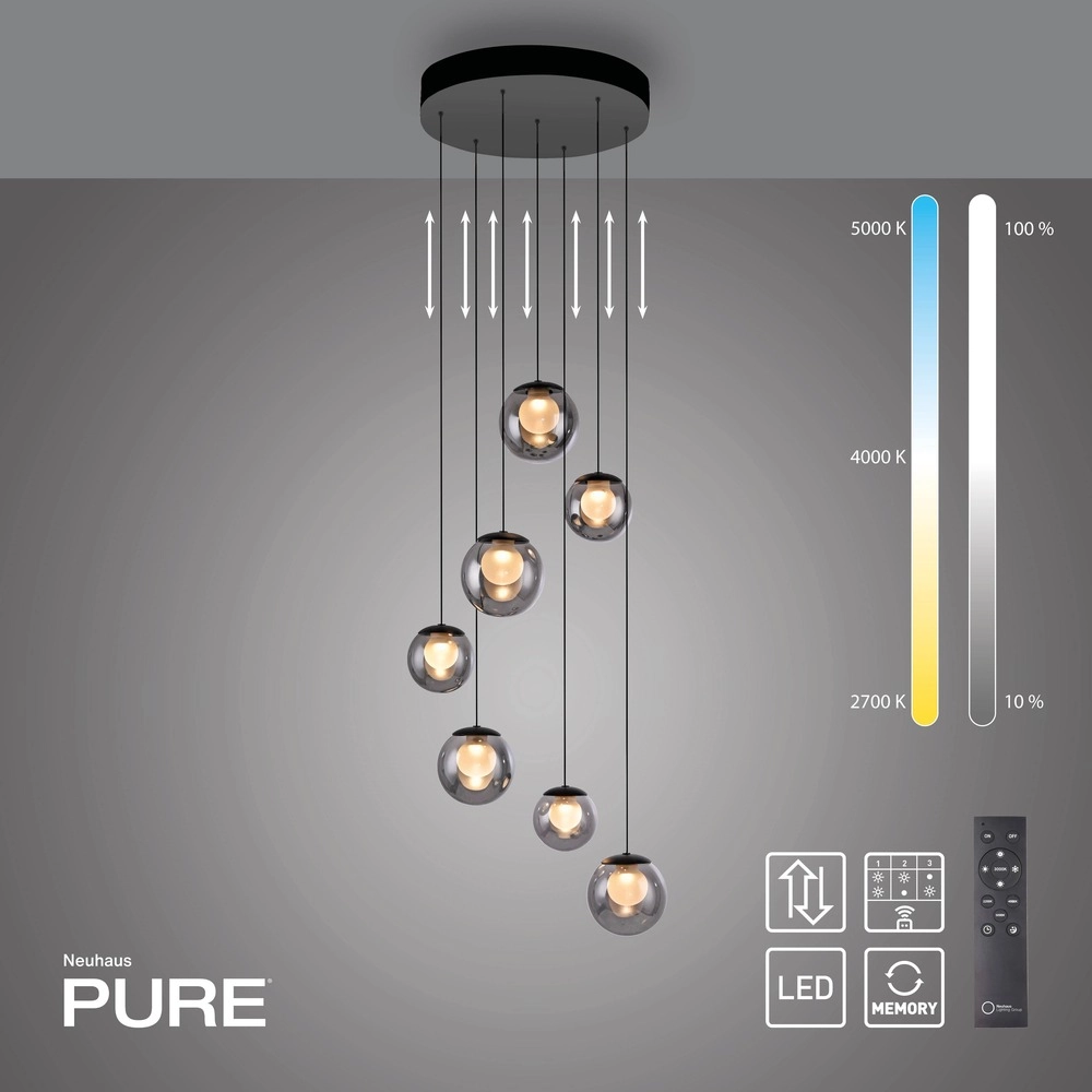 7-lichts hanglamp Pure Popup mystic grey Paul Neuhaus 4012248396674
