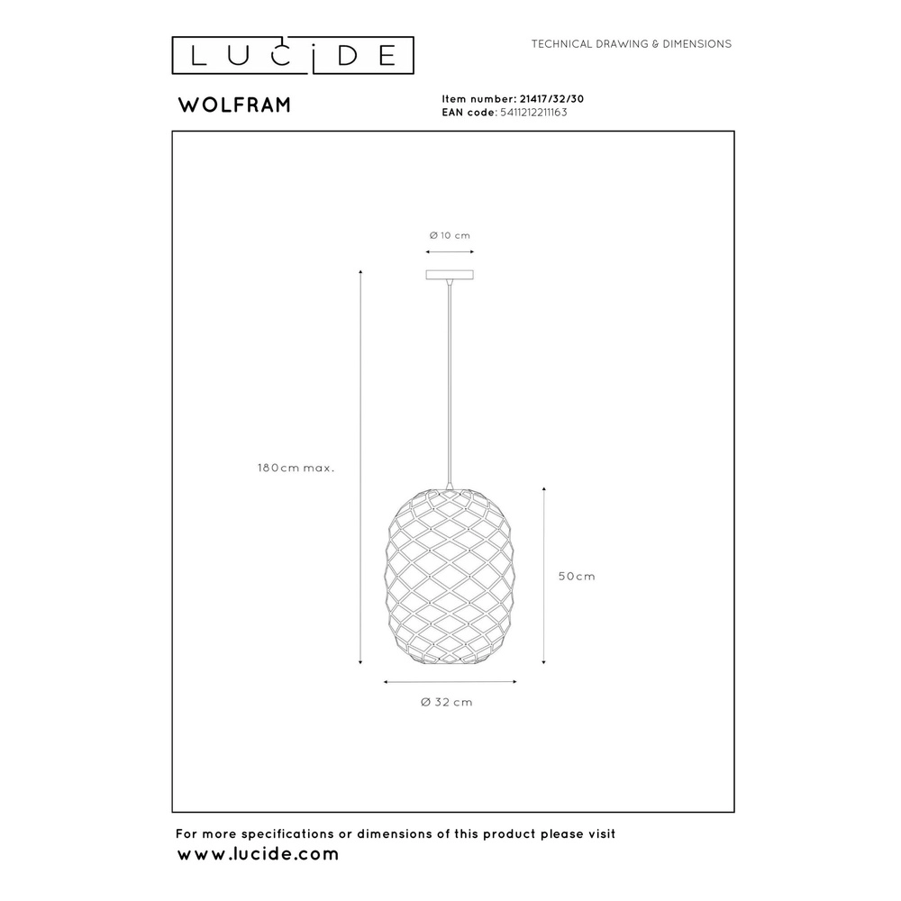 Hanglamp Wolfram Ø 32cm zwart Lucide 5411212211163
