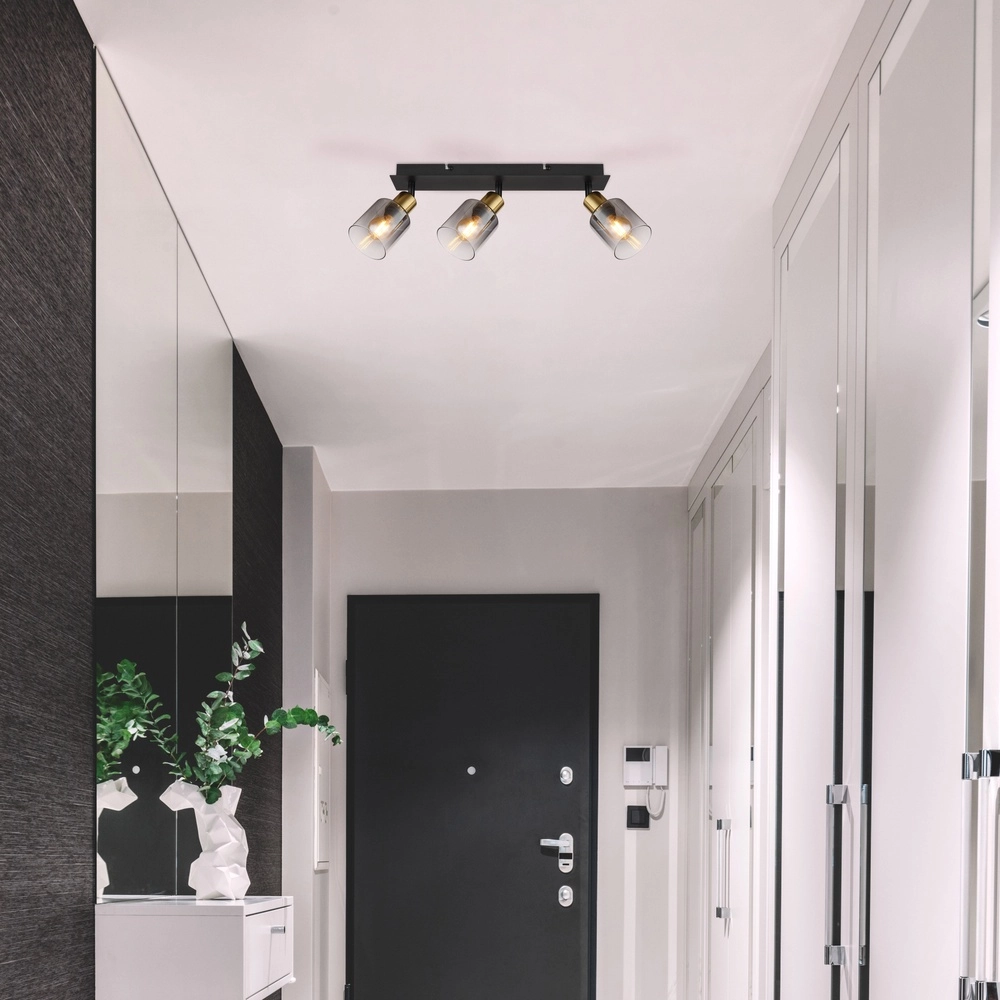 3-lichts plafondlamp Hollsy zwart met smoke glas Globo 9007371448852