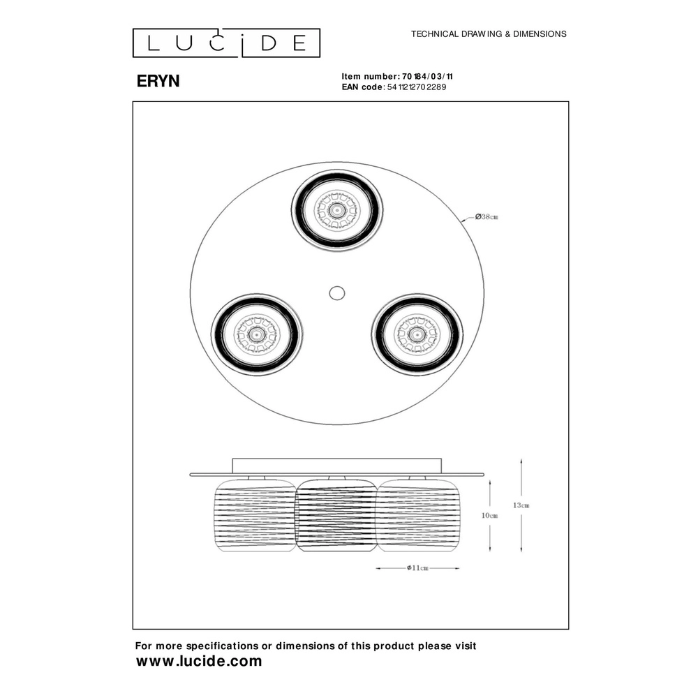 Plafondlamp Eryn chroom 3-lichts Lucide 5411212702289