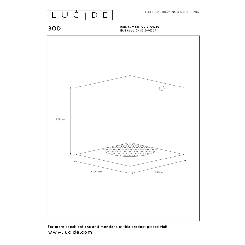 Plafondspot Bodi vierkant zwart Lucide 5411212091567