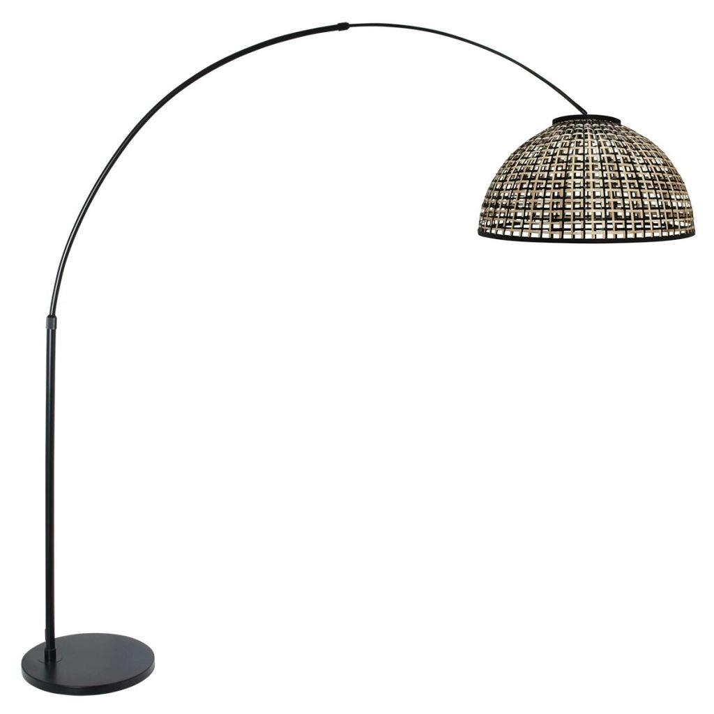Zwarte booglamp Nox Light met bamboe kap Ø60cm