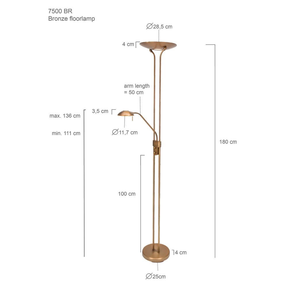 Led staanlamp mexlite Up 180cm - 3000K bronsbruin Steinhauer 8712746096347