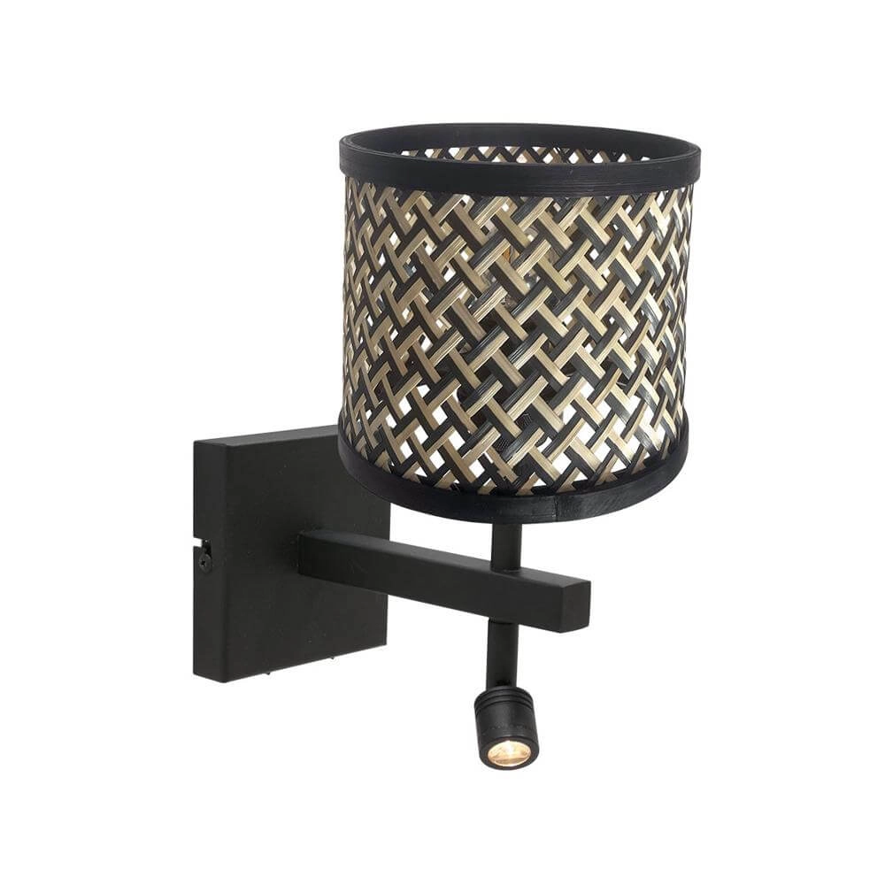 Wandlamp Stang zwart met bamboe