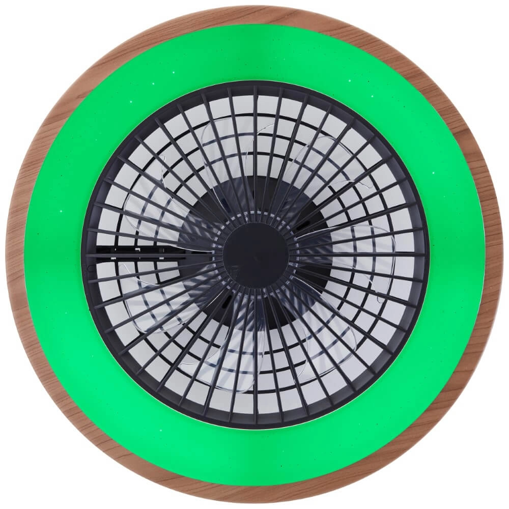 Zwarte ventilator Slimline met houten rand Brilliant 4004353435867