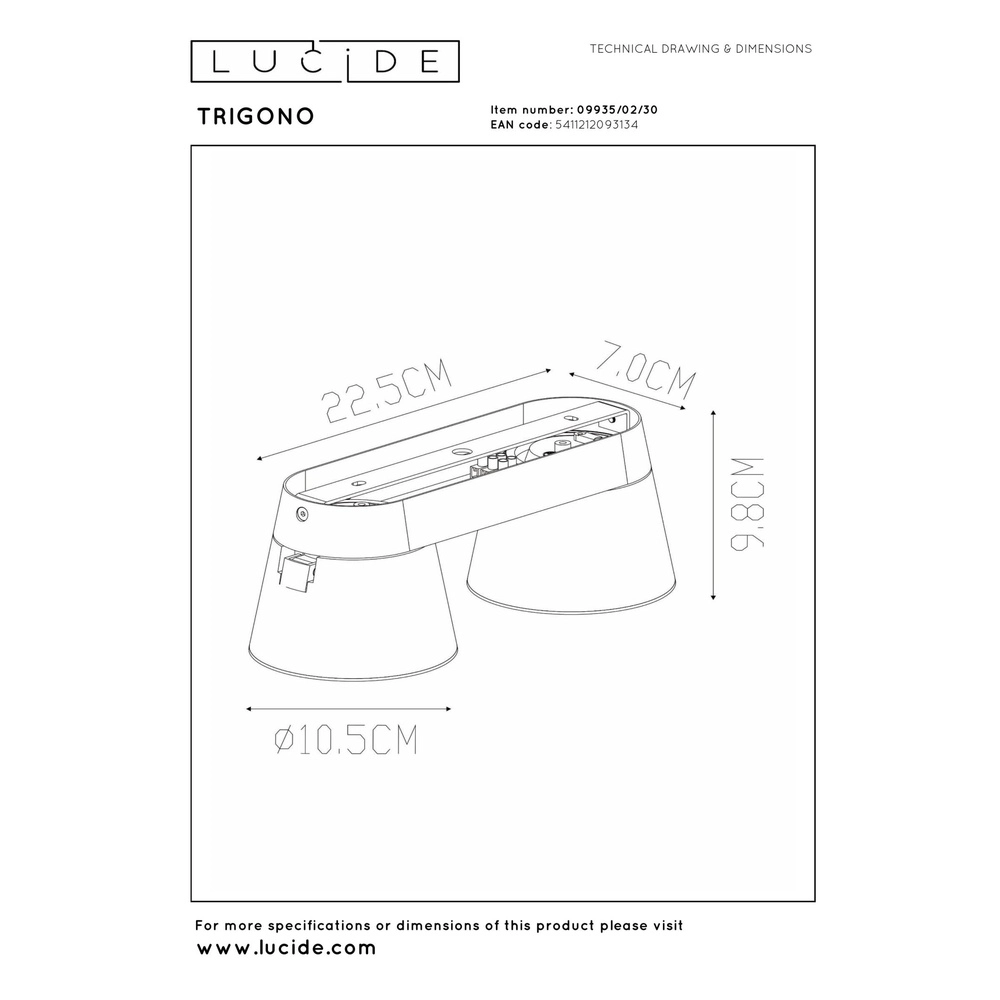 Plafondspot Trigono dubbel zwart Lucide 5411212093134