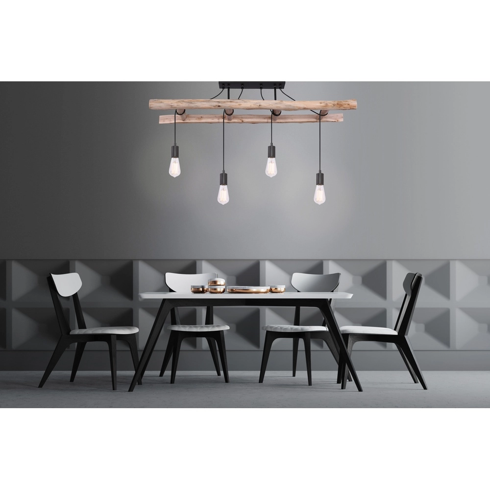 4-lichts hanglamp Irmgard hout 80cm Globo 9007371390342