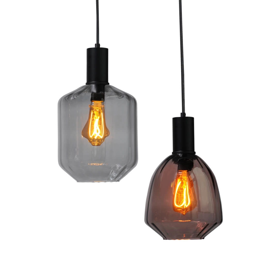 6-lichts hanglamp - zwart - Porto met verschillende glazen Masterlight 8718121270678