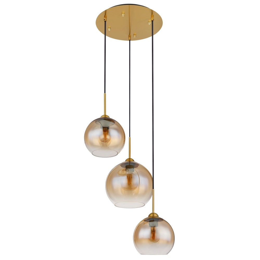 Gouden hanglamp Jamessa 3-lichts met amber glas Globo 9007371444687