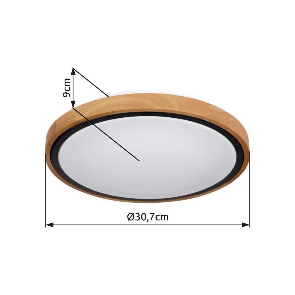 Plafondlamp Bruno Ø 30,7cm zwart met hout Globo 9007371430468