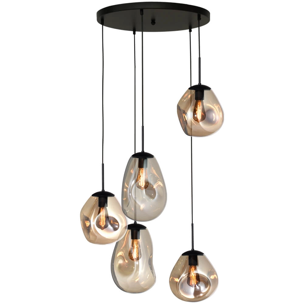 Vide hanglamp Lava 5x goud glas