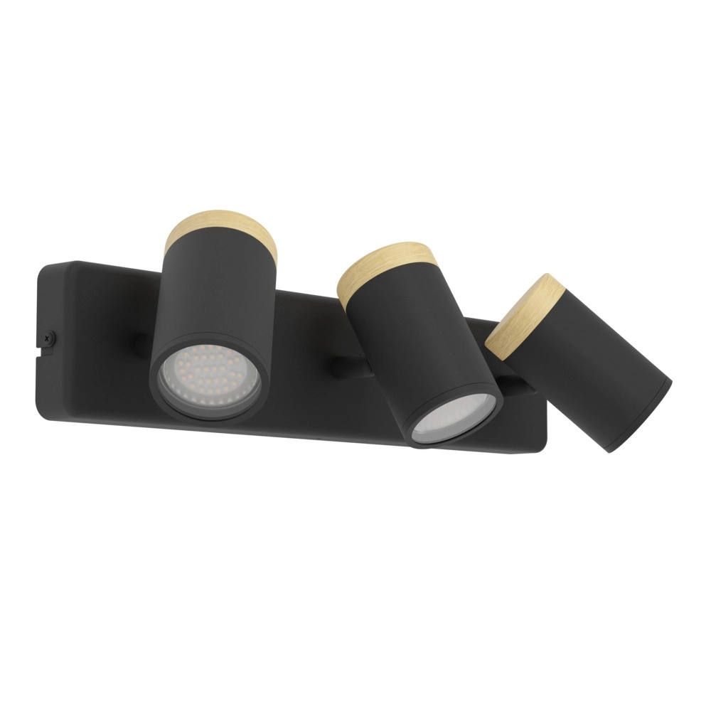 Plafondlamp Consuma 3-lichts zwart met hout
