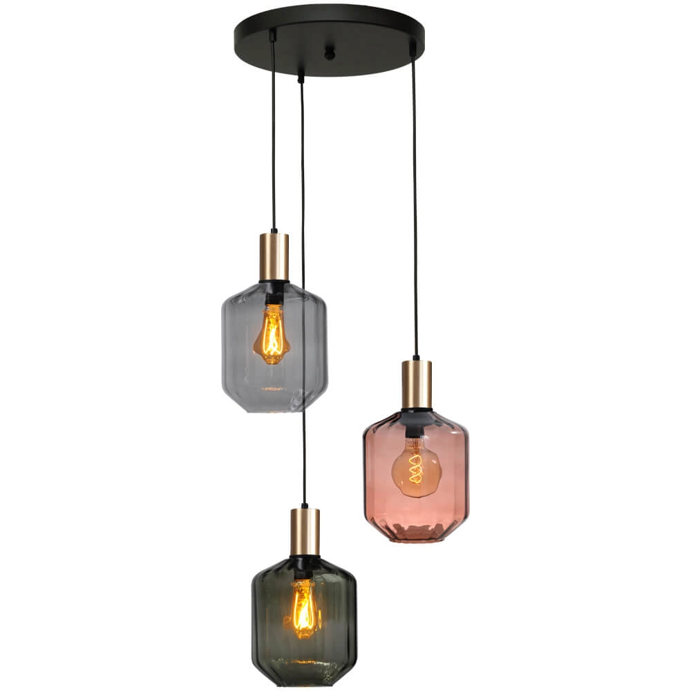 3-lichts vide hanglamp - goud - Porto met Jagger glazen