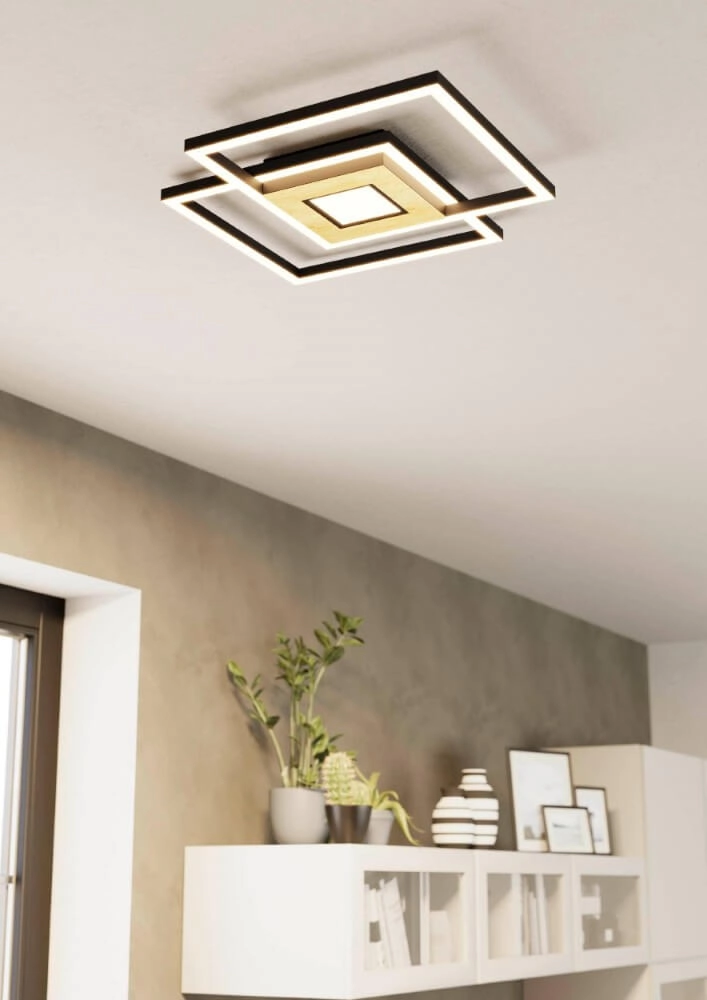 Led plafondlamp Marinello zwart met hout Eglo 9008606327881