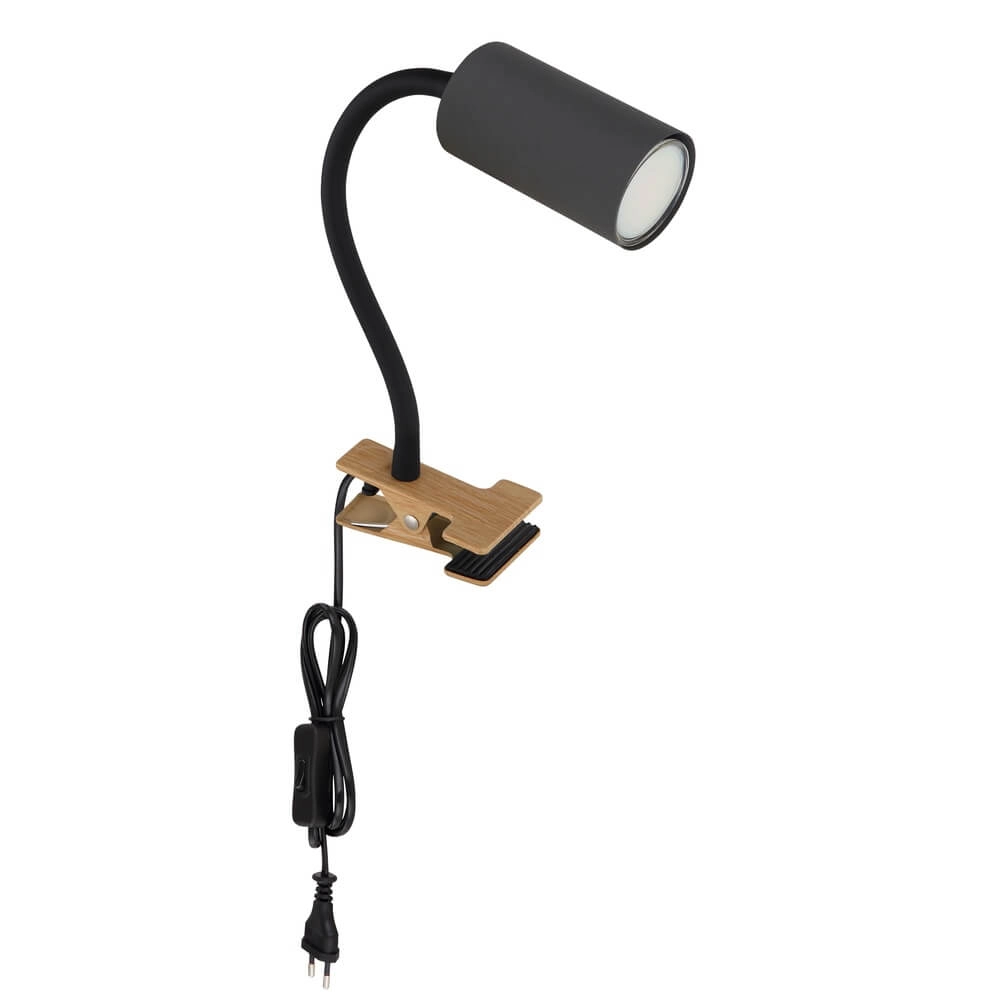 Zwarte klemlamp Robby met hout Globo 9007371436880