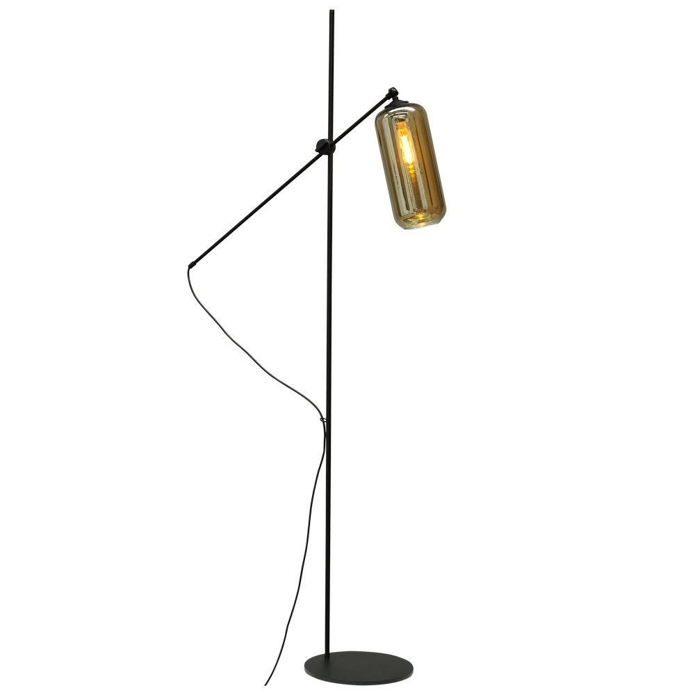 Verstelbare vloerlamp Quinto Smoke zwart met smoke cilinderglas