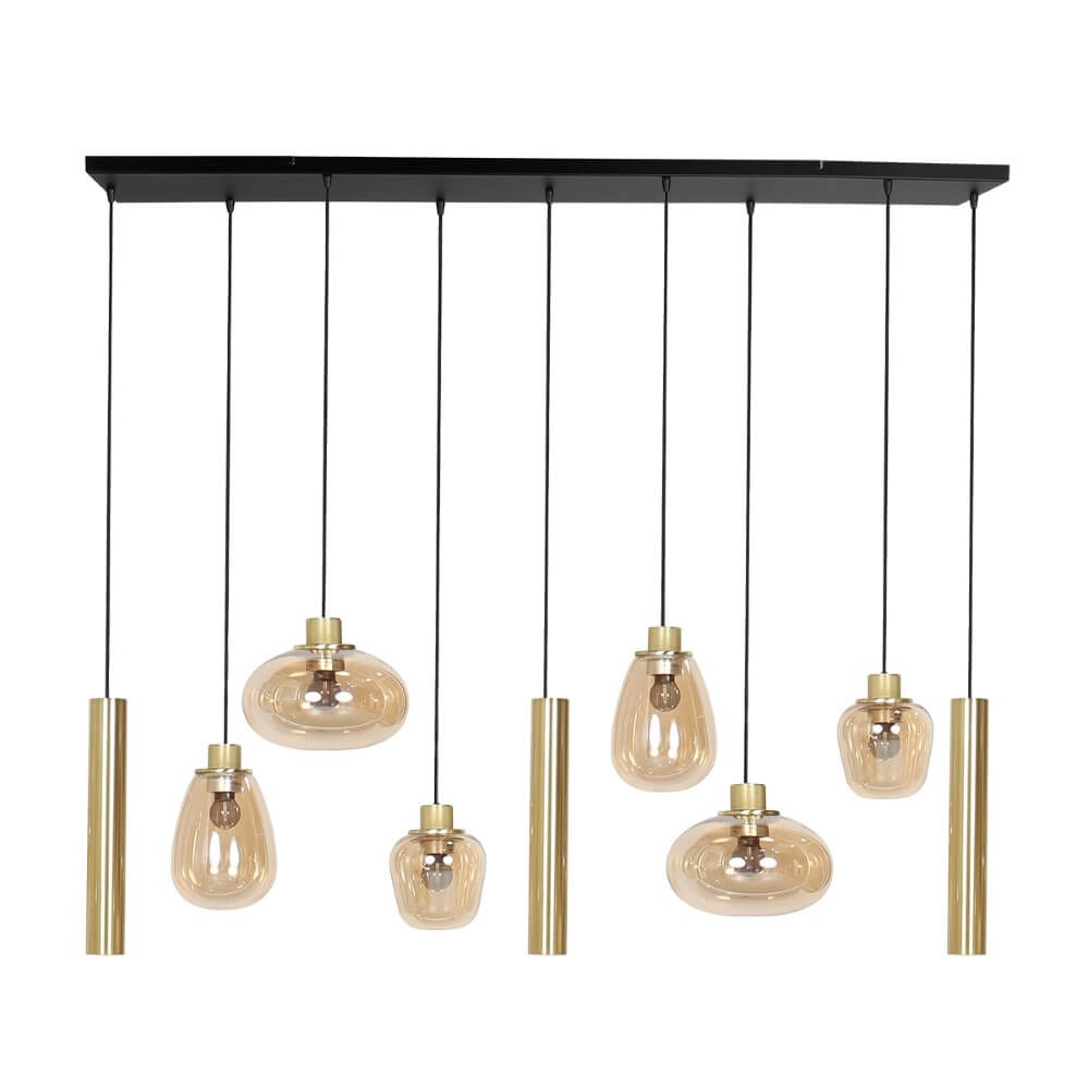 Eettafel hanglamp Reflexion goud met amberglas Steinhauer 8712746172966
