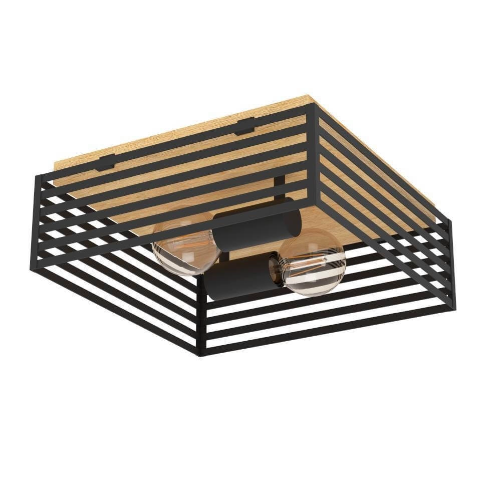 Plafondlamp Cidraz vierkant met hout