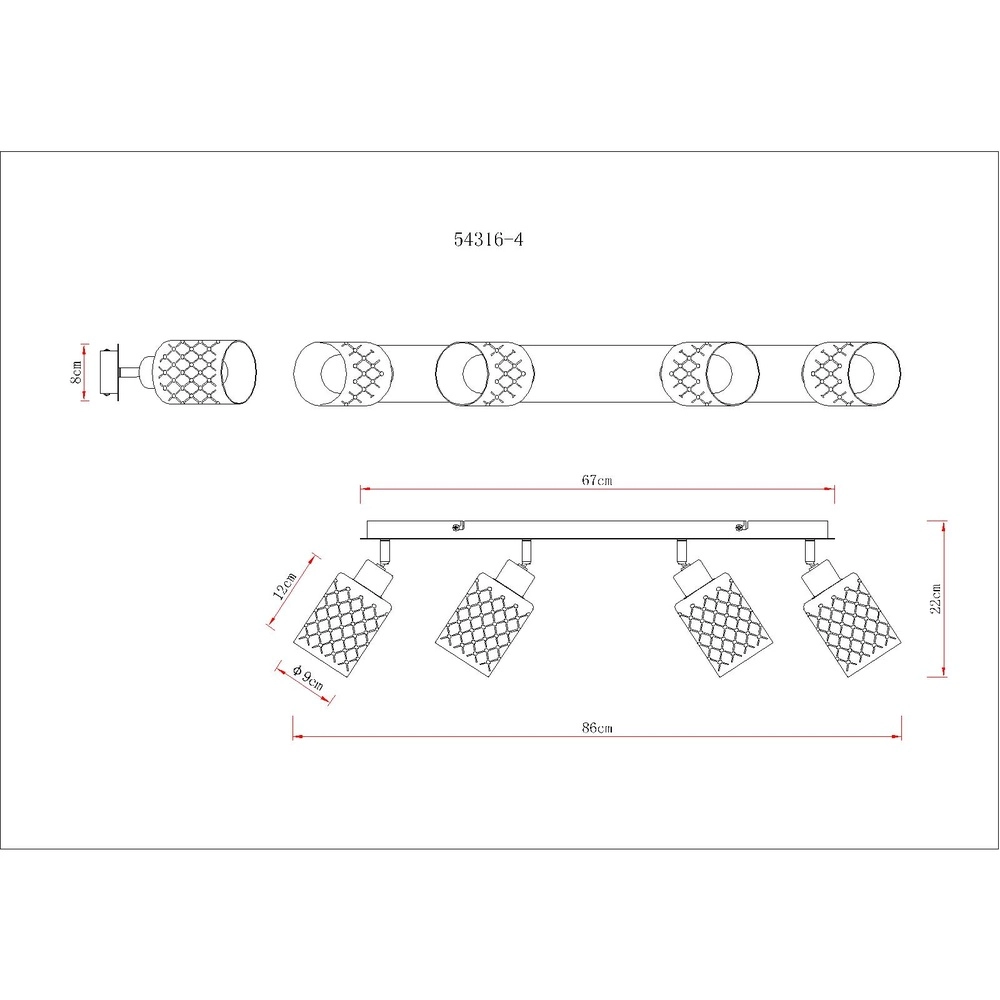 Design plafondlamp Alonso 4-lichts zwart Globo 9007371572250