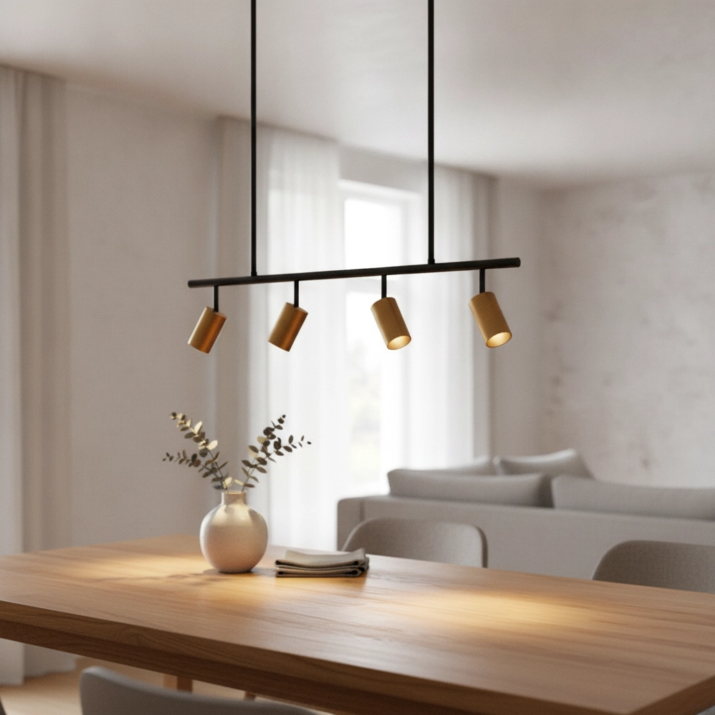 Hanglamp Pogno 4-lichts zwart met goud recht