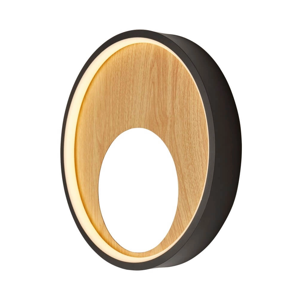 Wandlamp Curio zwart met hout Searchlight 5053423246437