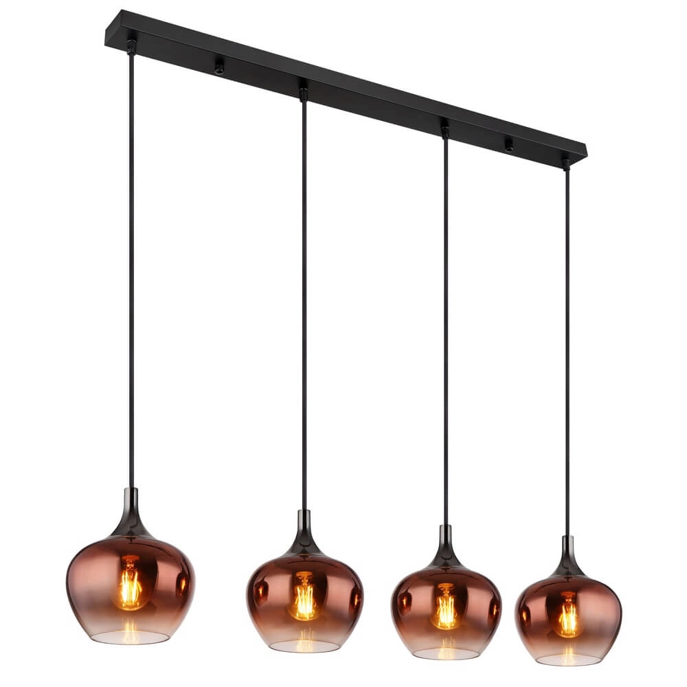 Zwarte hanglamp Maxy met rood glas 4-lichts