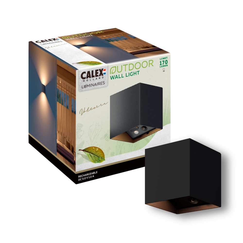 Up & downlighter Volterra zwart USB-C oplaadbaar Circle 8712879162032