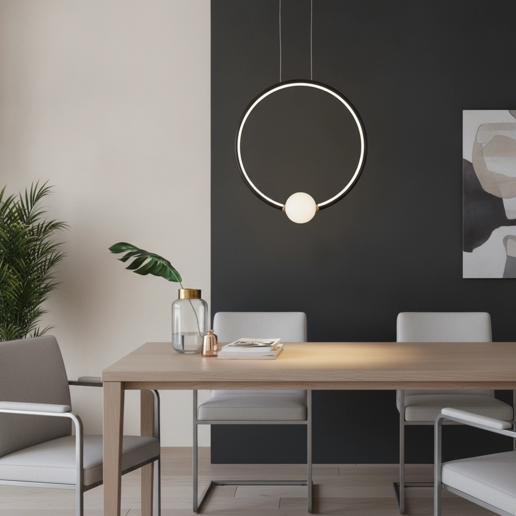 Hanglamp Celia zwart met wit rond