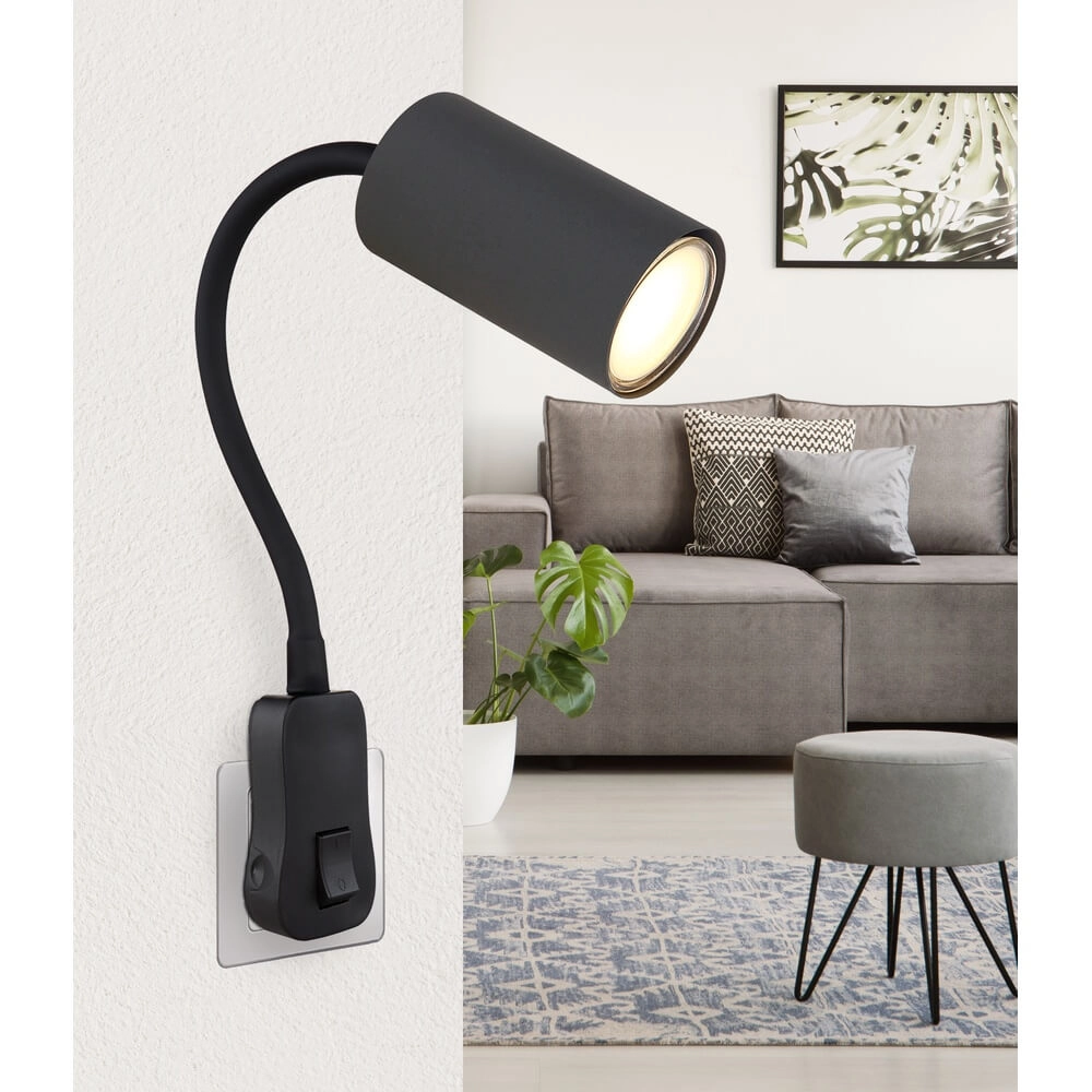 Zwarte lamp Robby stopcontact met grijs Globo 9007371430932