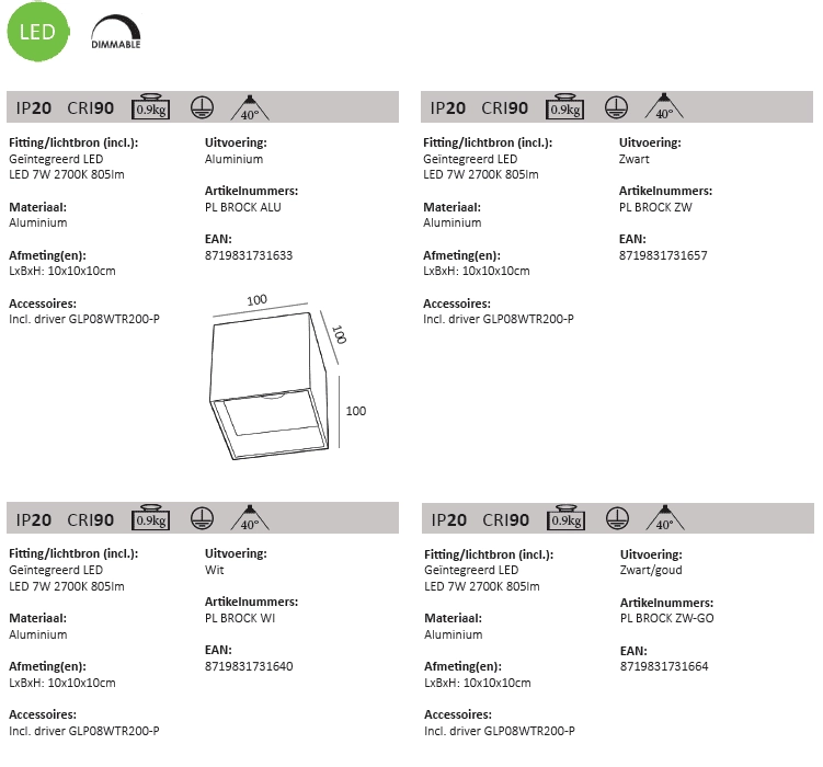 Witte ledspot Brock opbouw Artdelight 8719831731640