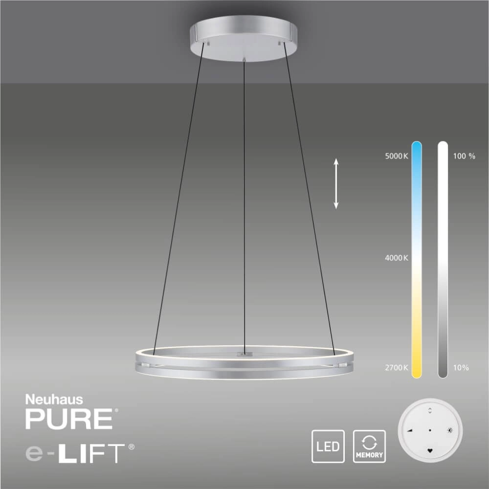 Strakke hanglamp Pure E-Loop aluminium Ø 70cm Paul Neuhaus 4012248372302