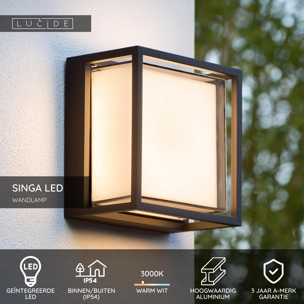 Design wandlamp Singa Led zwart IP54 Lucide 5411212151827