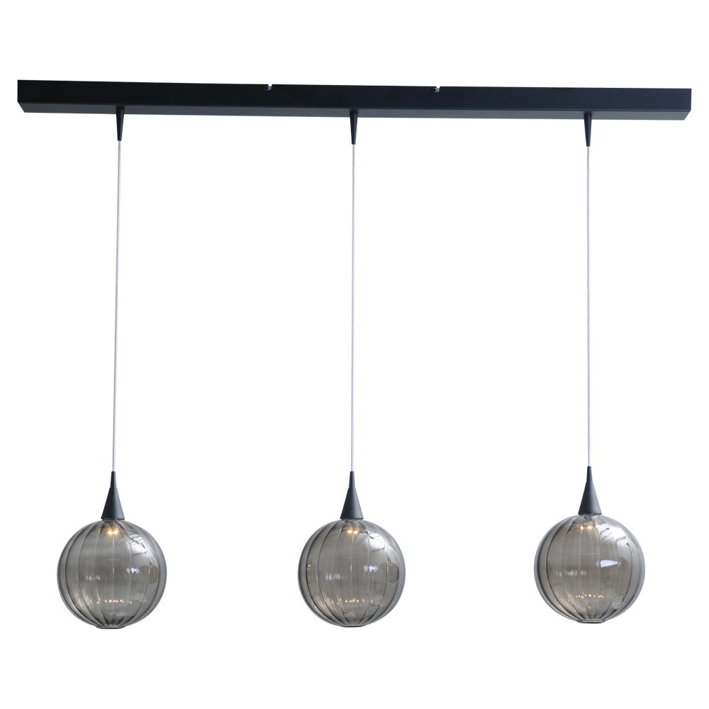 Zwarte eettafel hanglamp Bocca met 3 blackline glasbollen