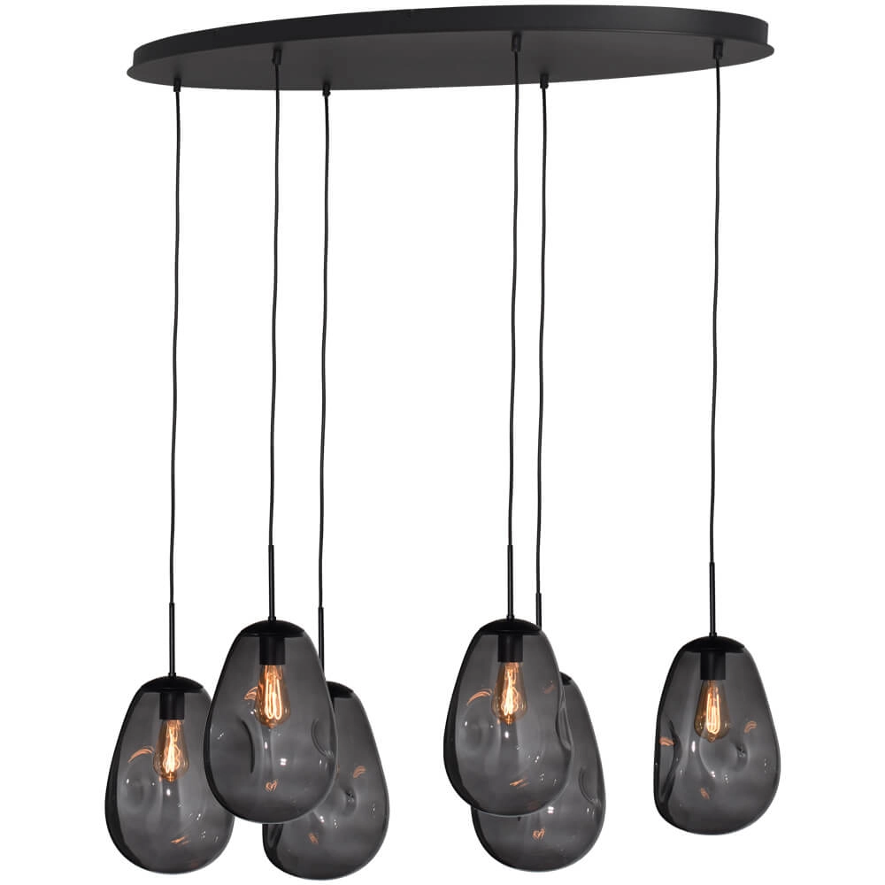 Hanglamp Lava Oval 6x smoke glas Ø 22,5cm