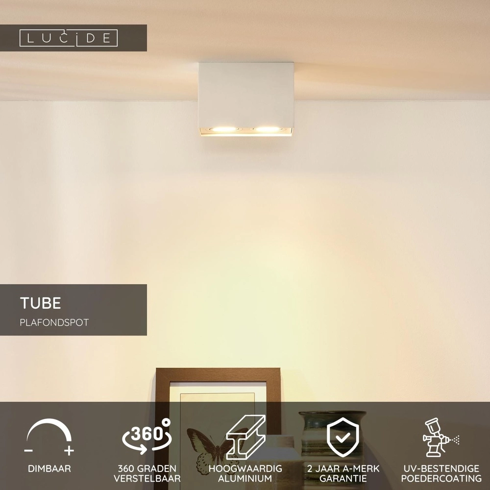 Opbouw plafondspot Tube rechthoek wit Lucide 5411212220950
