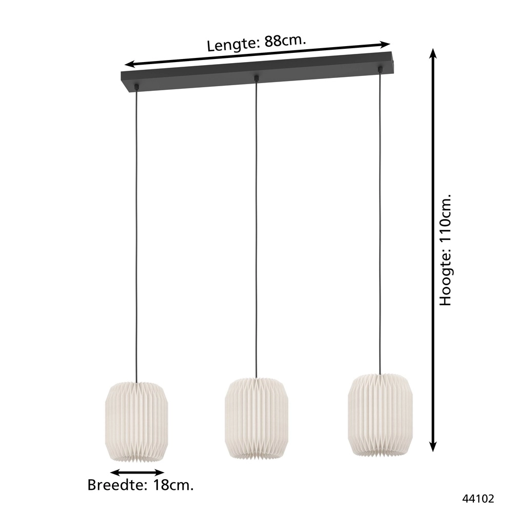 Eettafel hanglamp Belgrave 3x papieren kap Eglo 9002759441029