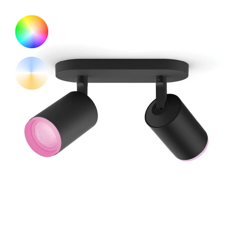 Dubbele spot Hue Fugato - White and color zwart
