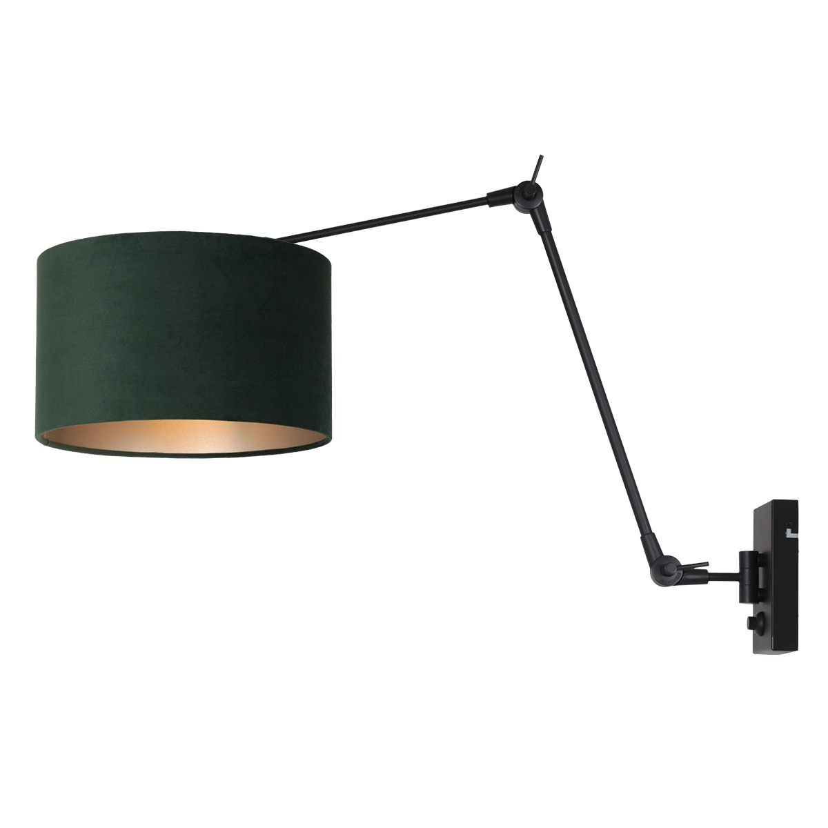 Wand Leeslamp Prestige Chic zwart met 30cm groen velourse kap
