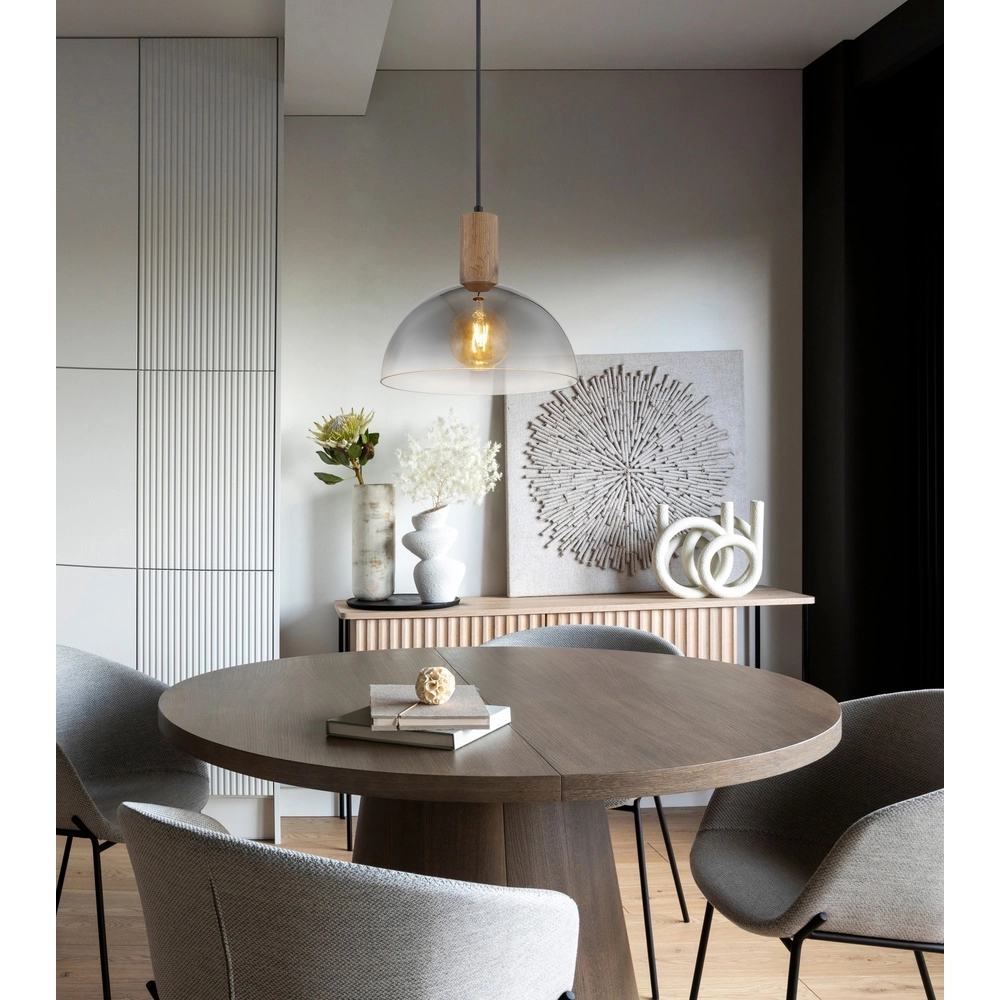Landelijke hanglamp Romy zwart met hout Globo 9007371580354