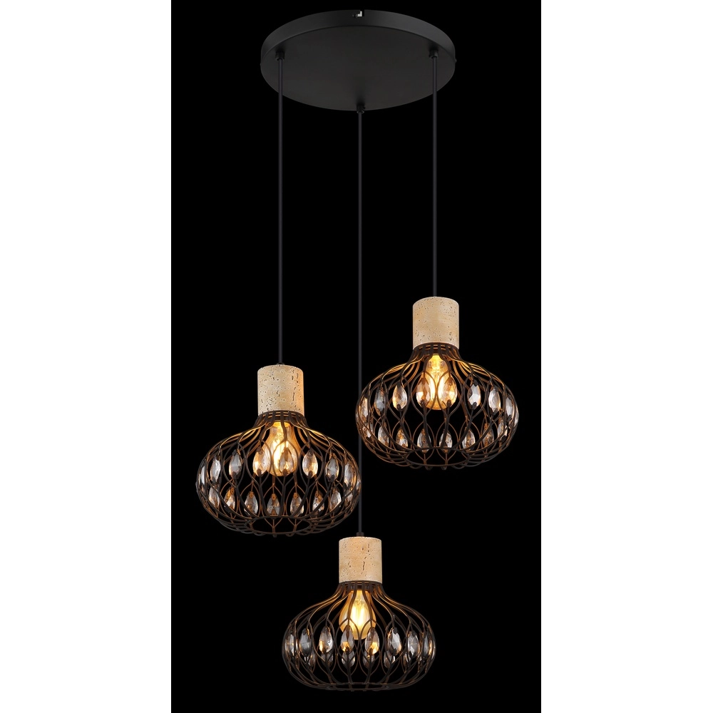 3-lichts hanglamp Dorthy landelijk zwart Globo 9007371569069