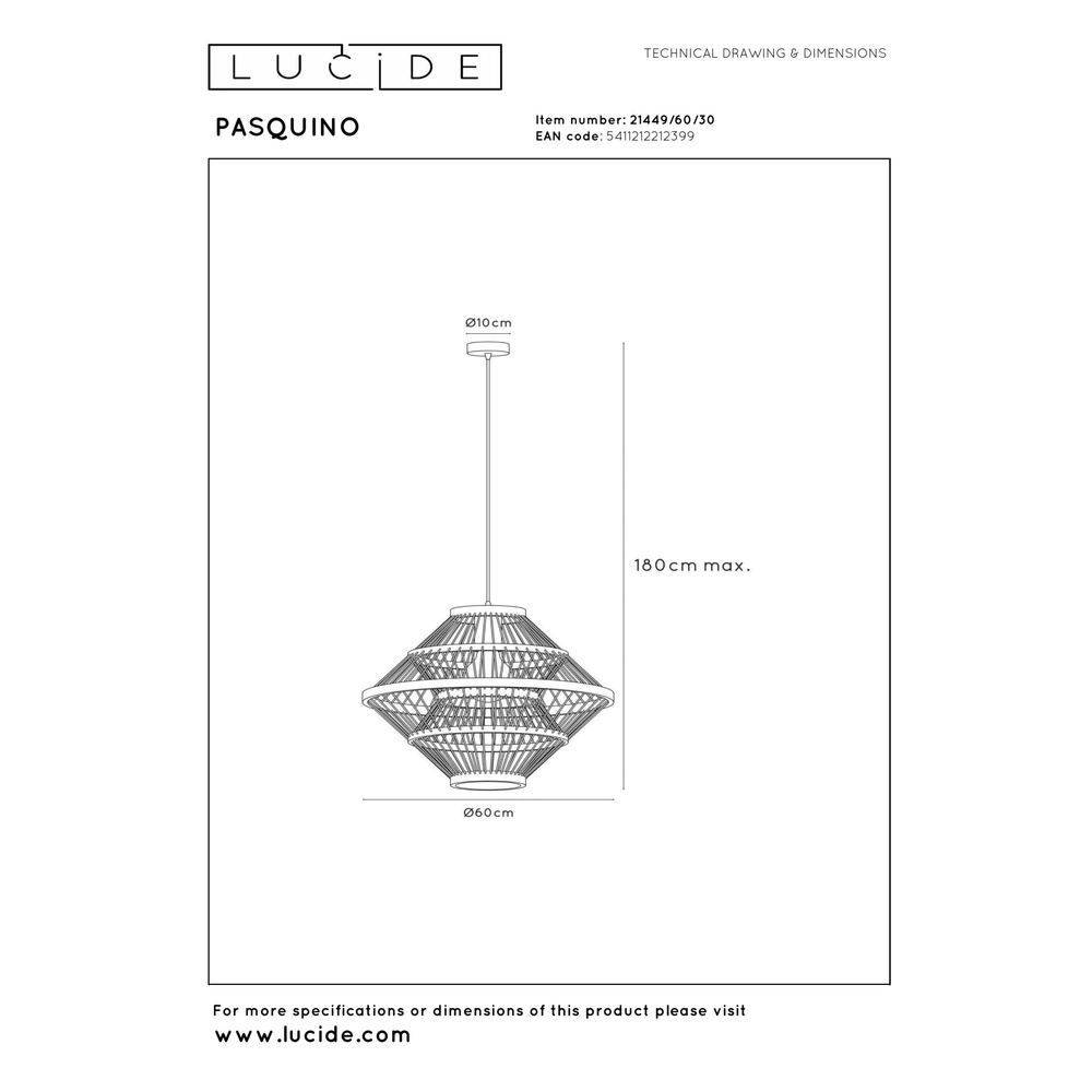 Zwarte hanglamp Pasquino Ø 60cm Lucide 5411212212399