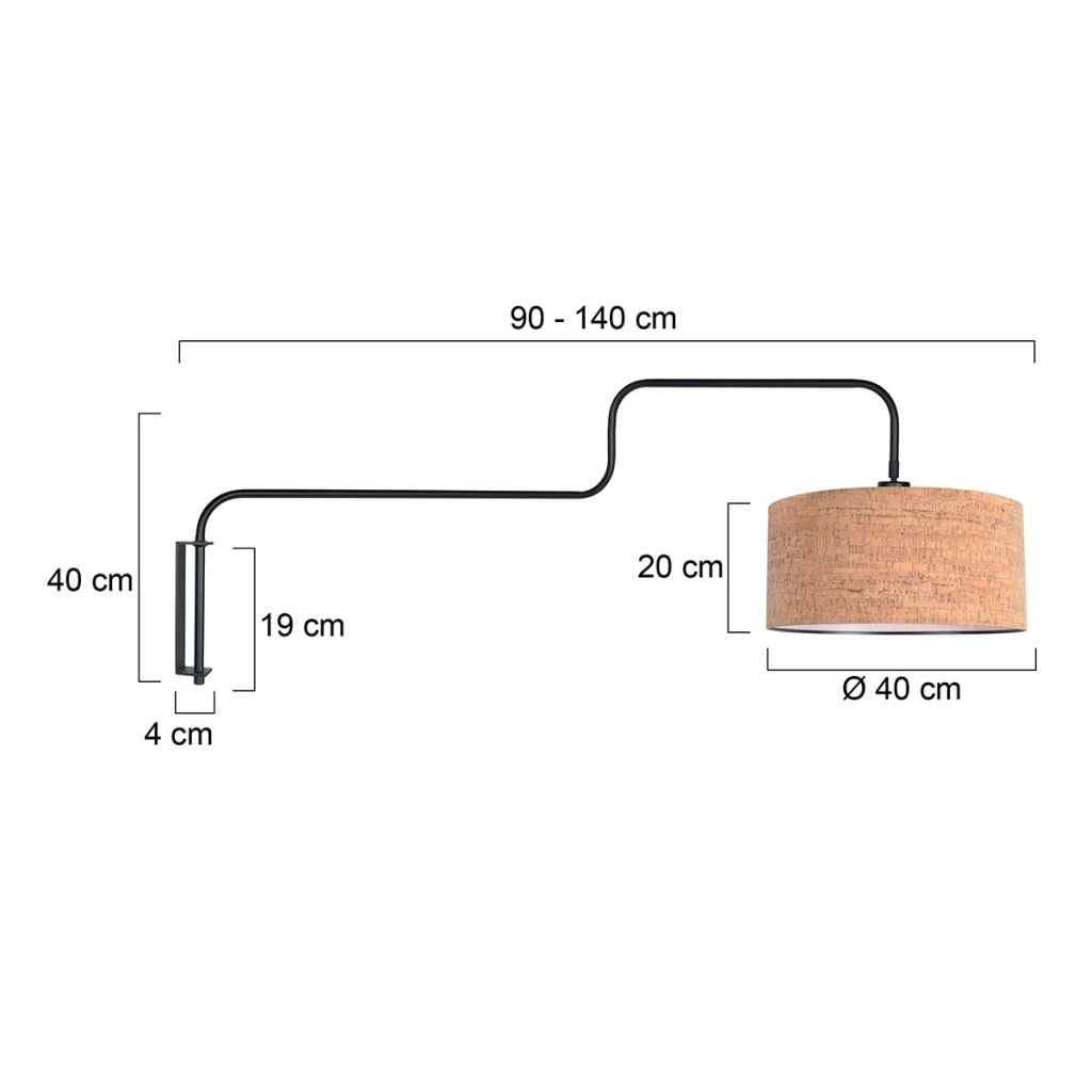 Zwarte wandlamp Bloeba met kurk kap Ø40cm Steinhauer 8712746180510